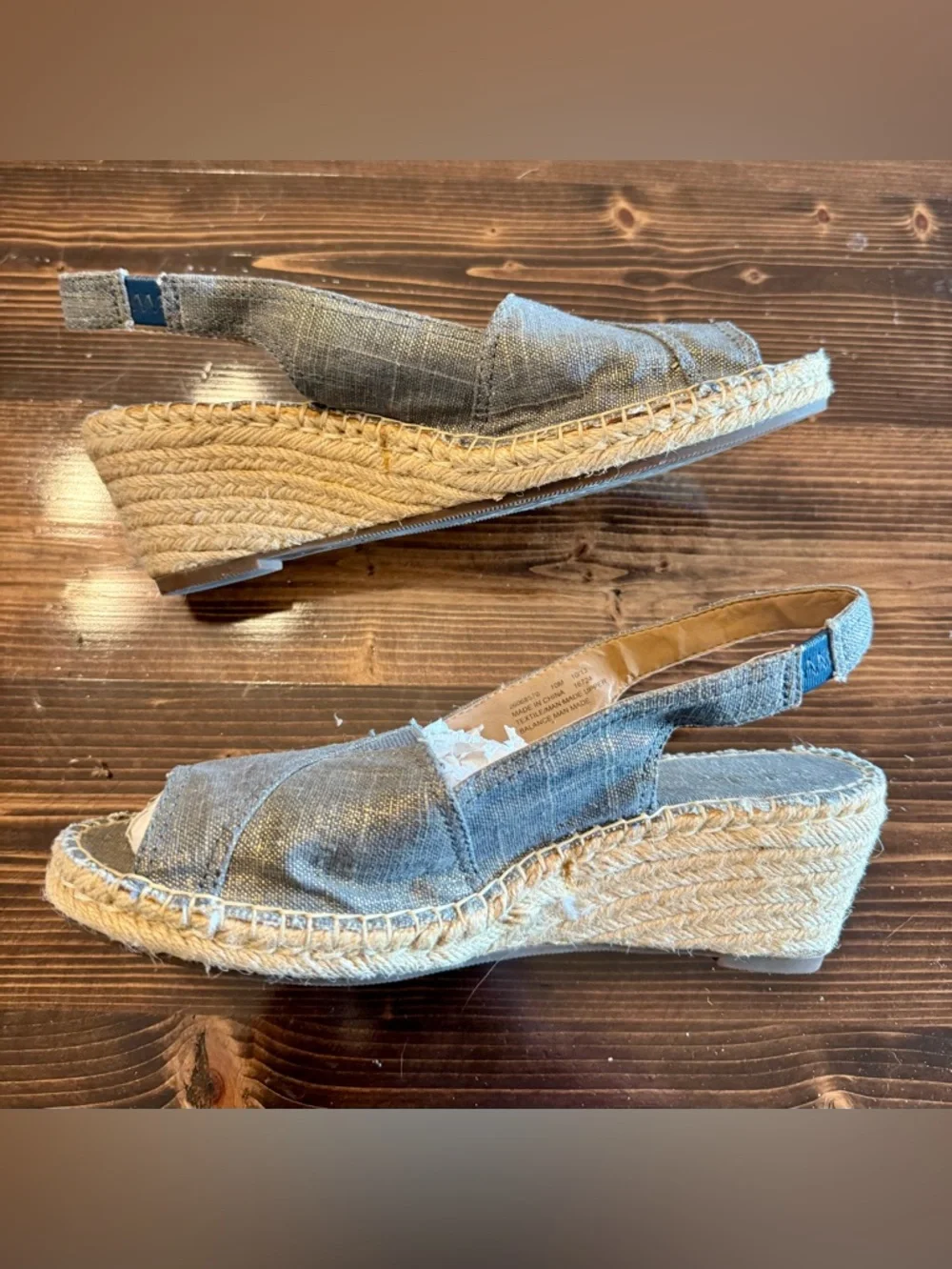Clarks Petrina Metallic Denim Espadrille Wedge Slingback Sandals Size 10